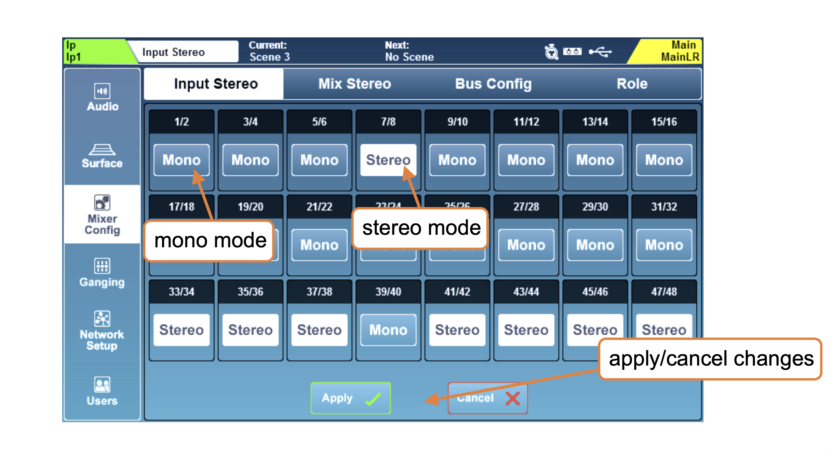 SQ6 Mixer Config Input Stereo